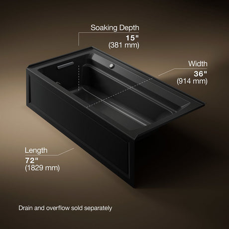 Archer® 72" x 36" alcove Heated BubbleMassage™ air bath with Bask® heated surface, left drain