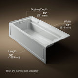 Archer® 72" x 36" alcove Heated BubbleMassage™ air bath with Bask® heated surface, left drain