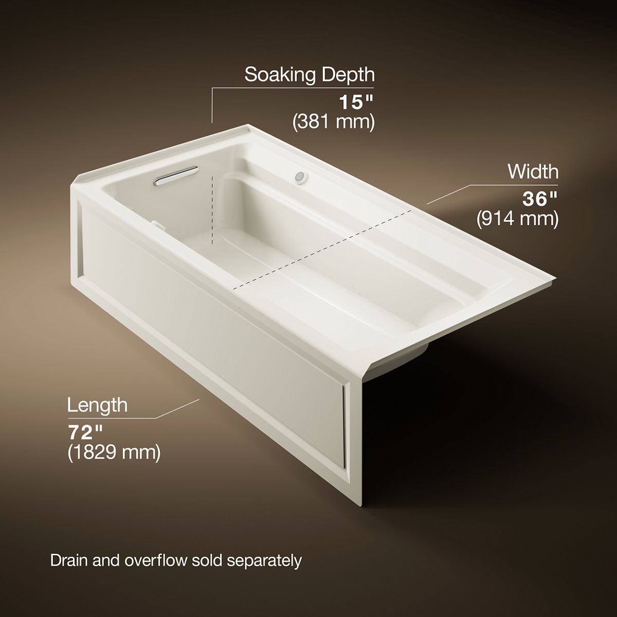 Archer® 72" x 36" alcove Heated BubbleMassage™ air bath with Bask® heated surface, left drain