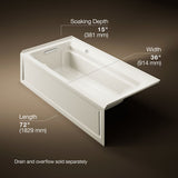 Archer® 72" x 36" alcove Heated BubbleMassage™ air bath with Bask® heated surface, left drain