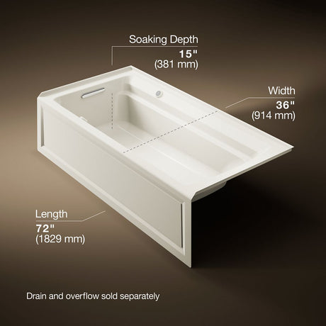 Archer® 72" x 36" alcove Heated BubbleMassage™ air bath with Bask® heated surface, left drain