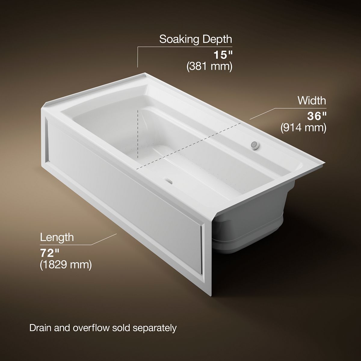 Archer® 72" x 36" alcove Heated BubbleMassage™ air bath with Bask® heated surface, right drain