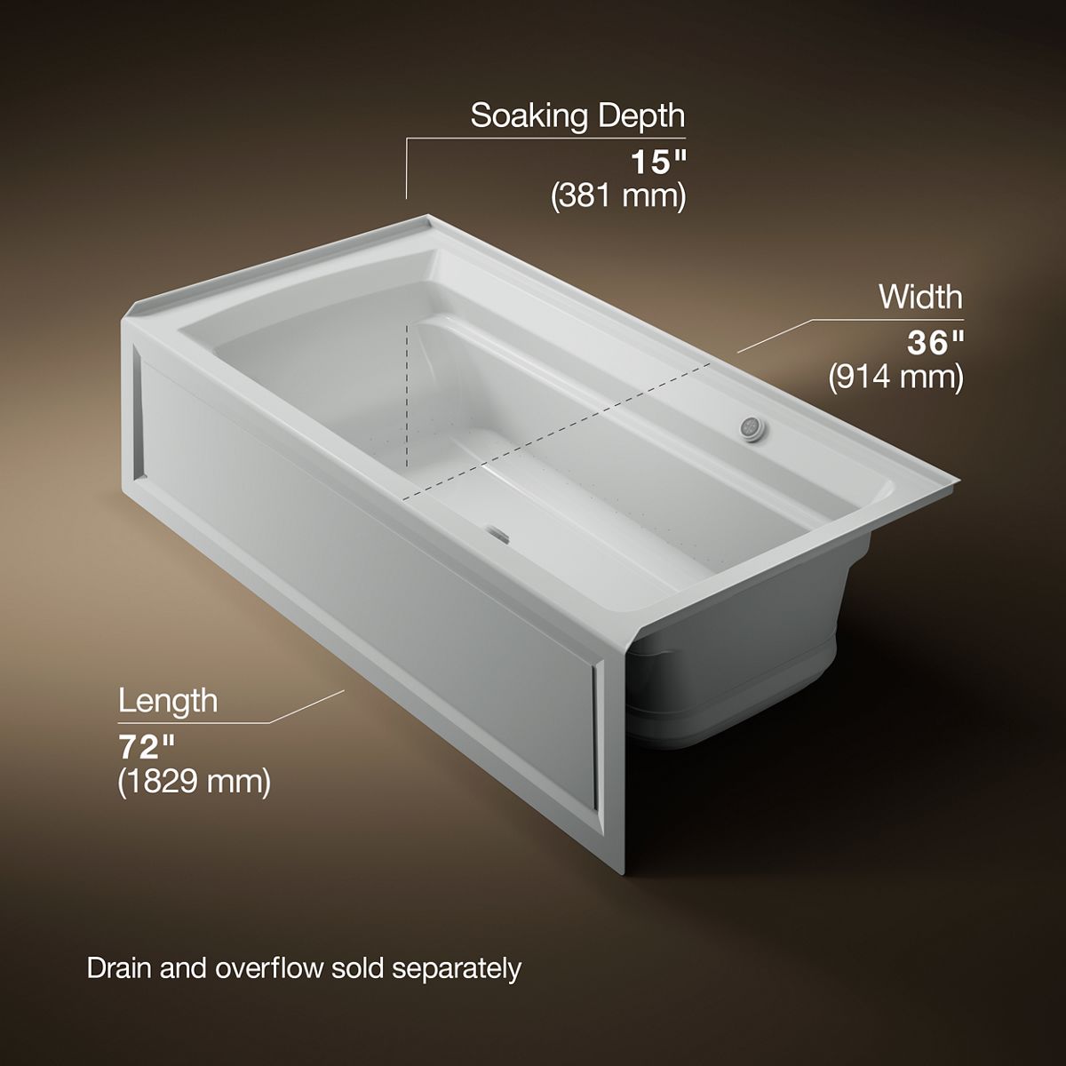 Archer® 72" x 36" alcove Heated BubbleMassage™ air bath with Bask® heated surface, right drain