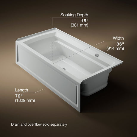Archer® 72" x 36" alcove Heated BubbleMassage™ air bath with Bask® heated surface, right drain