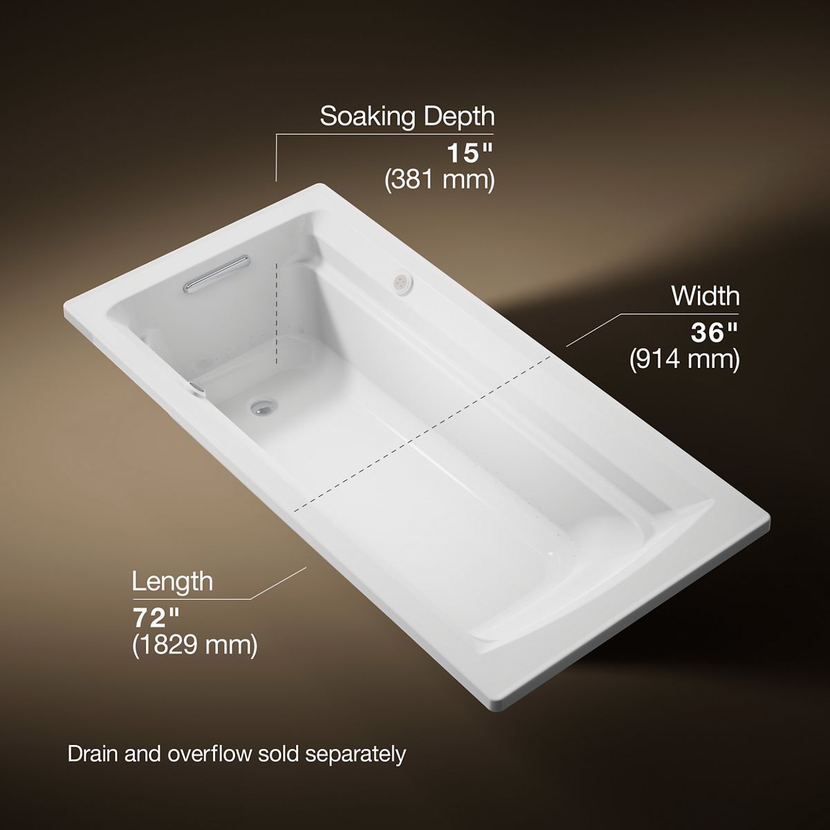 Archer® 72" x 36" drop-in Heated BubbleMassage™ air bath with Bask® heated surface