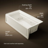 Archer® 72" x 36" alcove whirlpool bath, right drain