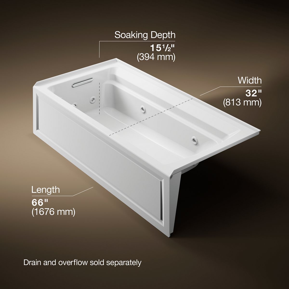Archer® 72" x 36" alcove whirlpool bath with alcove, left drain