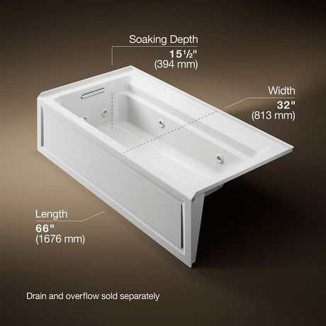 Archer® 72" x 36" alcove whirlpool bath with alcove, left drain