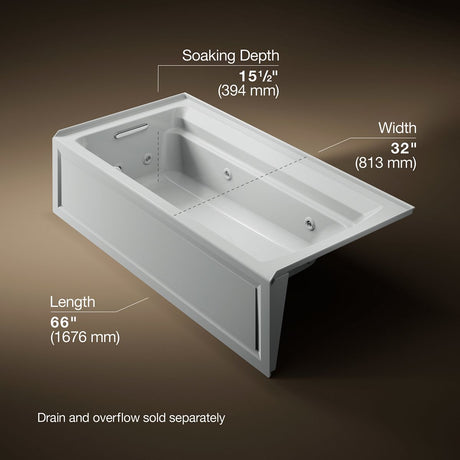 Archer® 72" x 36" alcove whirlpool bath with alcove, left drain