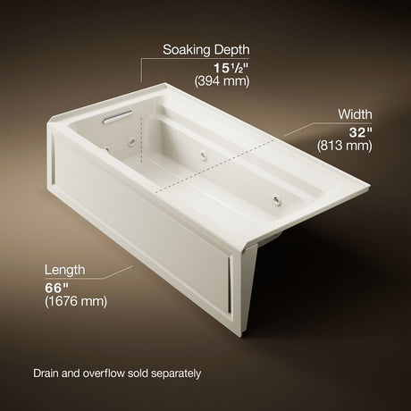 Archer® 72" x 36" alcove whirlpool bath with alcove, left drain