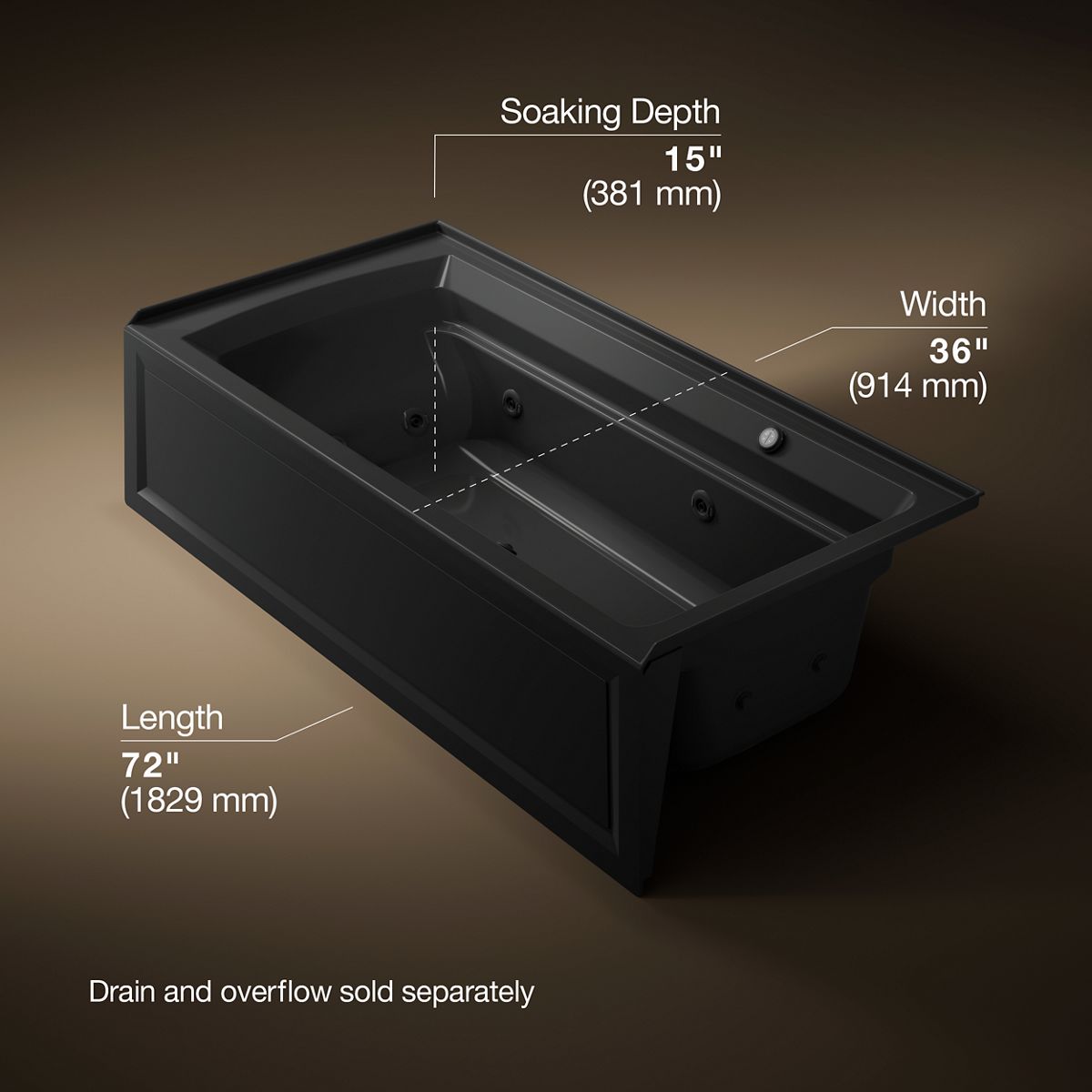 Archer® 72" x 36" alcove whirlpool bath with Bask® heated surface, right drain
