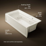 Archer® 72" x 36" alcove whirlpool bath with Bask® heated surface, right drain