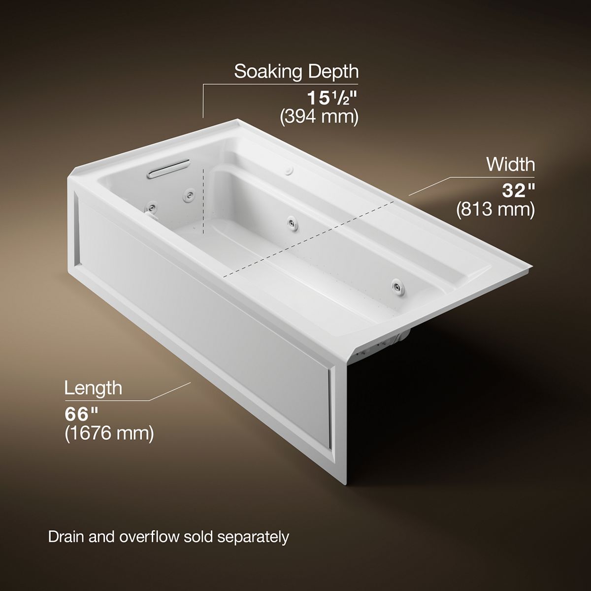 Archer® 72" x 36" alcove Heated BubbleMassage™ air bath and whirlpool, left drain