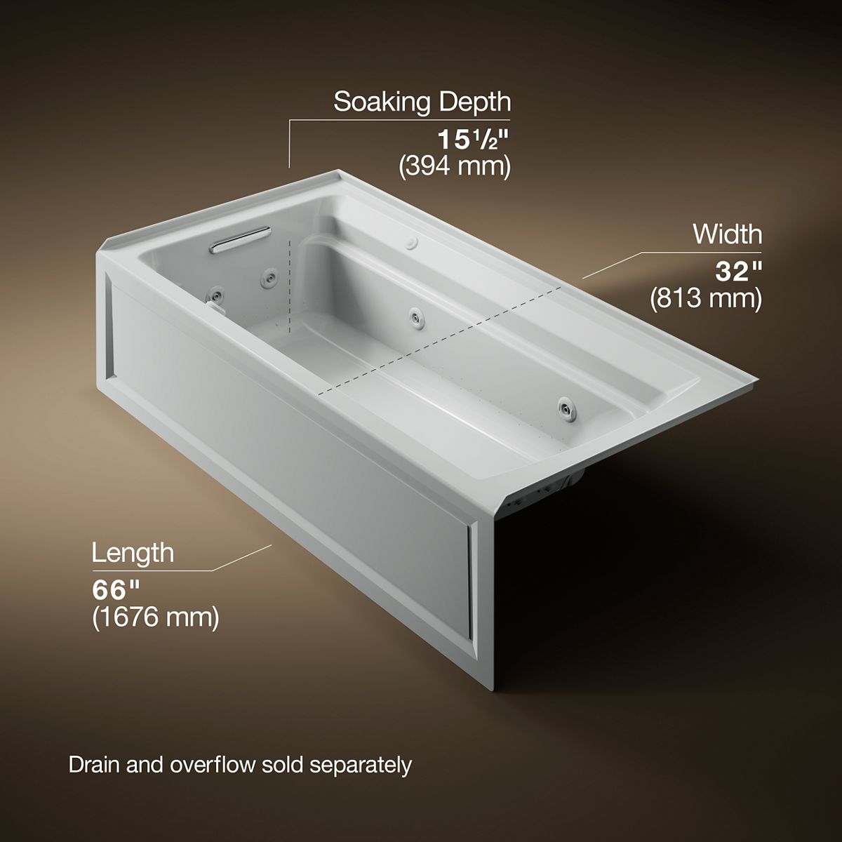 Archer® 72" x 36" alcove Heated BubbleMassage™ air bath and whirlpool, left drain