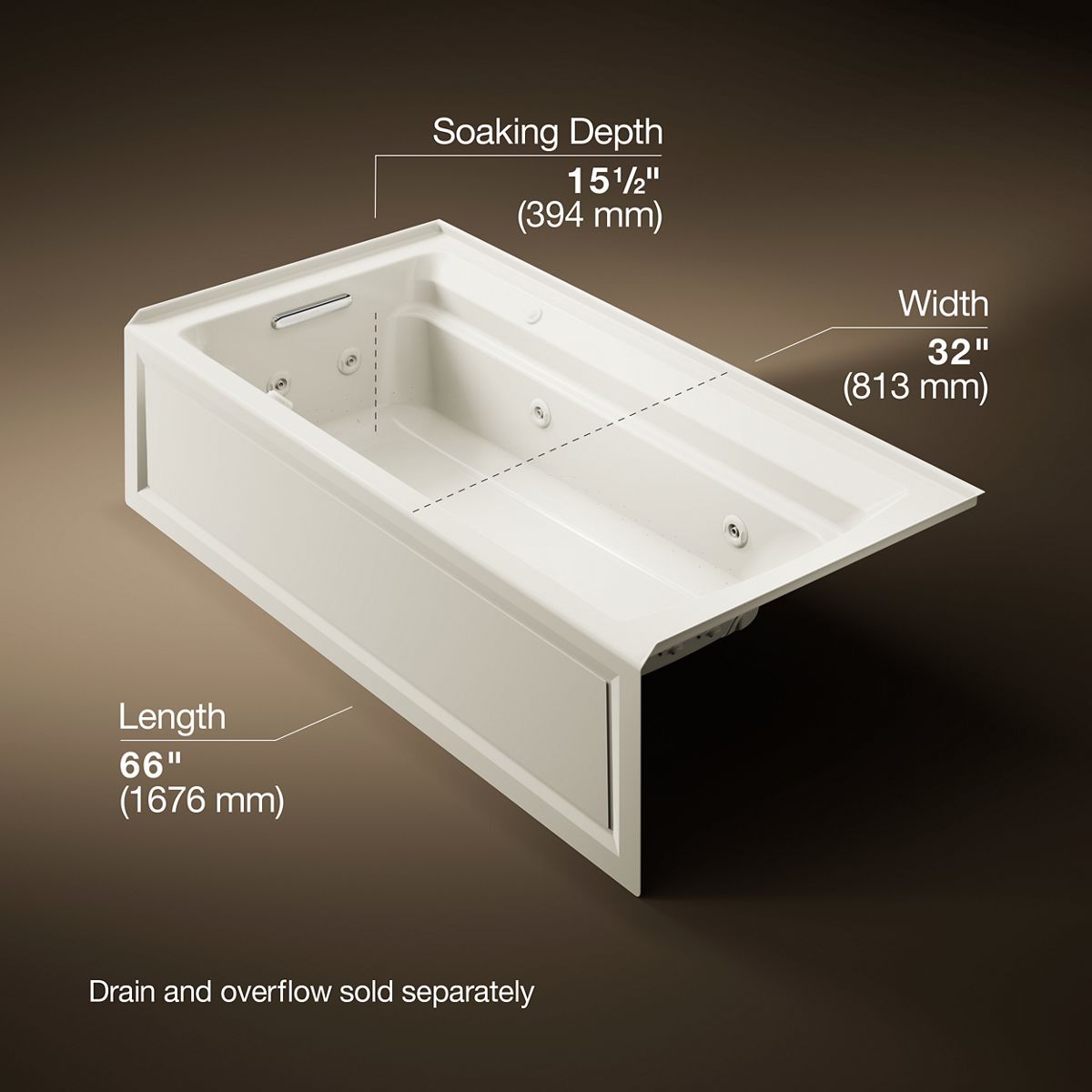 Archer® 72" x 36" alcove Heated BubbleMassage™ air bath and whirlpool, left drain