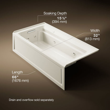 Archer® 72" x 36" alcove Heated BubbleMassage™ air bath and whirlpool, left drain