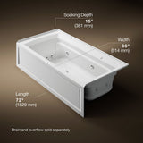 Archer® 72" x 36" alcove Heated BubbleMassage™ air bath and whirlpool, right drain