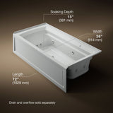 Archer® 72" x 36" alcove Heated BubbleMassage™ air bath and whirlpool, right drain