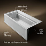 Archer® 72" x 36" alcove bath, left drain