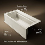 Archer® 72" x 36" alcove bath, left drain