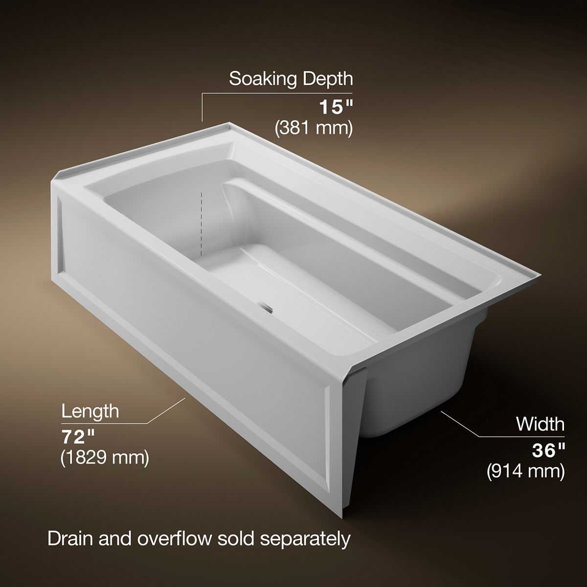 Archer® 72" x 36" alcove bath with Bask® heated surface, alcove, right drain