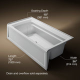 Archer® 72" x 36" alcove bath with Bask® heated surface, alcove, right drain