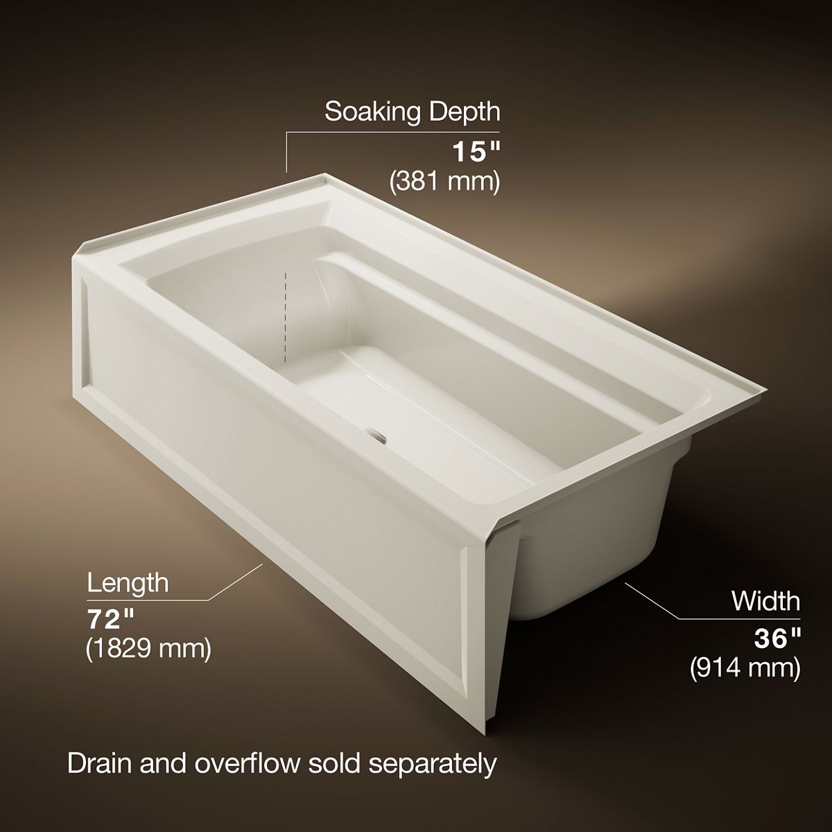 Archer® 72" x 36" alcove bath with Bask® heated surface, alcove, right drain
