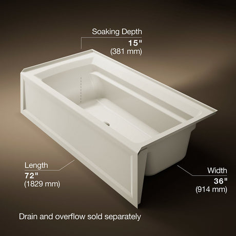 Archer® 72" x 36" alcove bath with Bask® heated surface, alcove, right drain