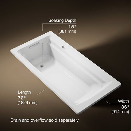 Archer® 72" x 36" drop-in bath with Bask® heated surface