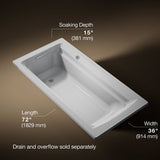 Archer® 72" x 36" drop-in bath with Bask® heated surface