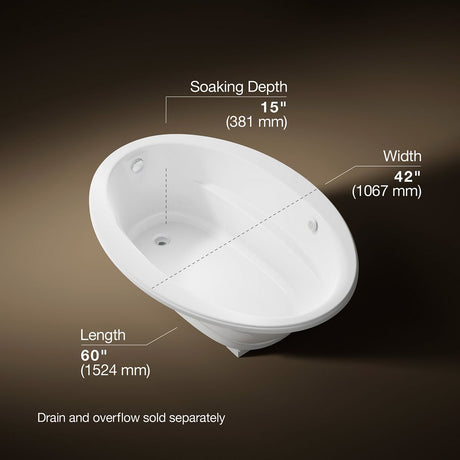 Sunward® 60" x 42" drop-in Heated BubbleMassage™ air bath with Bask® heated surface