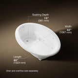Sunward® 60" x 42" drop-in whirlpool bath with Bask® heated surface