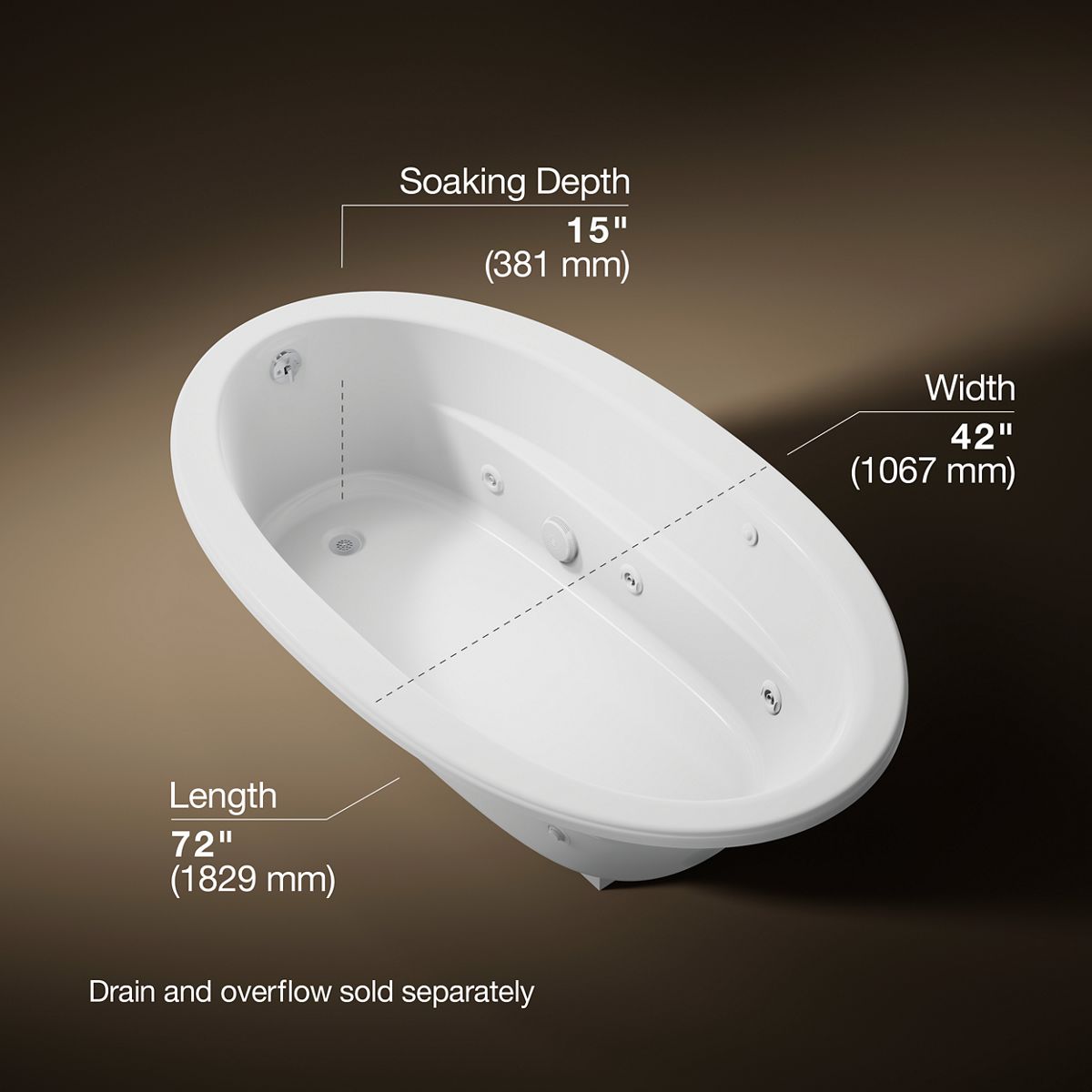 Sunward® 72" x 42" drop-in heated whirlpool bath