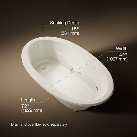Sunward® 72" x 42" drop-in heated whirlpool bath