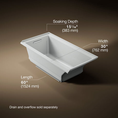 Underscore® 60" x 30" alcove Heated BubbleMassage™ air bath, left drain