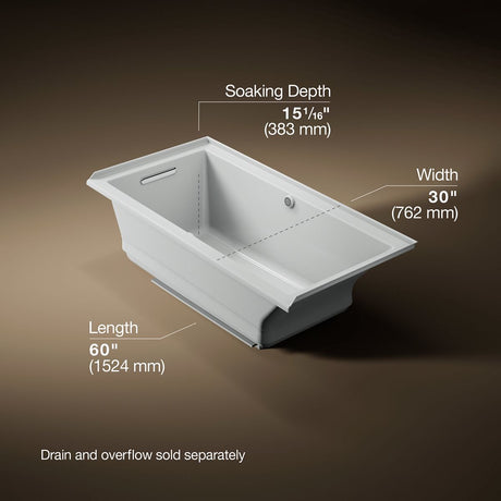 Underscore® 60" x 30" alcove Heated BubbleMassage™ air bath with Bask®, left drain