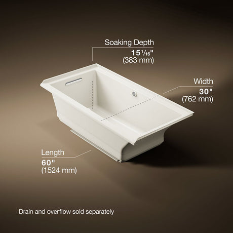 Underscore® 60" x 30" alcove Heated BubbleMassage™ air bath with Bask®, left drain