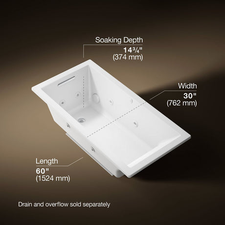 Underscore® 60" x 30" drop-in heated whirlpool bath