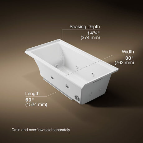 Underscore® 60" x 30" drop-in/alcove heated whirlpool bath, right drain