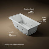 Underscore® 60" x 30" drop-in/alcove heated whirlpool bath, right drain