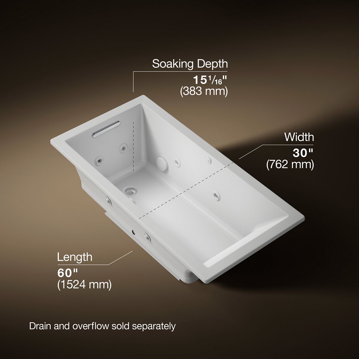 Underscore® 60" x 30" drop-in Heated BubbleMassage™ air bath with whirlpool