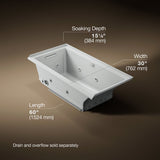 Underscore® 60" x 30" alcove Heated BubbleMassage™ air bath with whirlpool, left drain