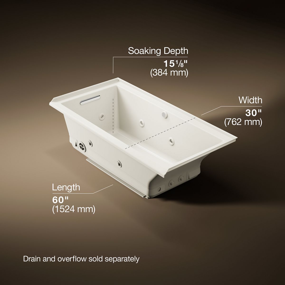 Underscore® 60" x 30" alcove Heated BubbleMassage™ air bath with whirlpool, left drain
