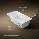 Underscore® 60" x 30" alcove Heated BubbleMassage™ air bath with whirlpool, right drain