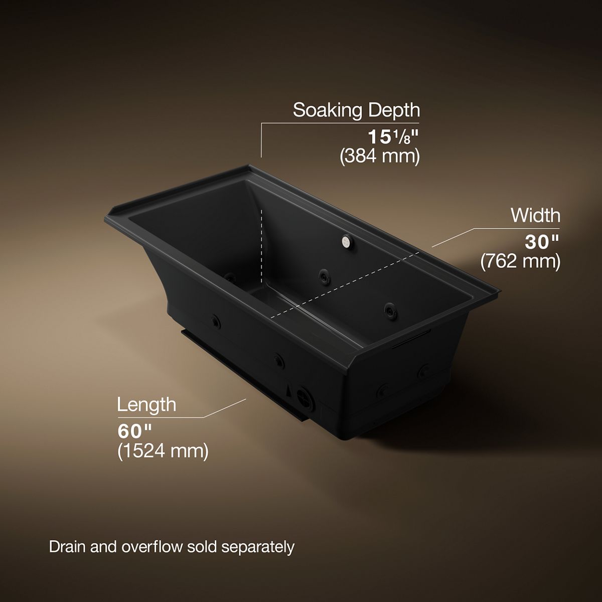 Underscore® 60" x 30" alcove Heated BubbleMassage™ air bath with whirlpool, right drain