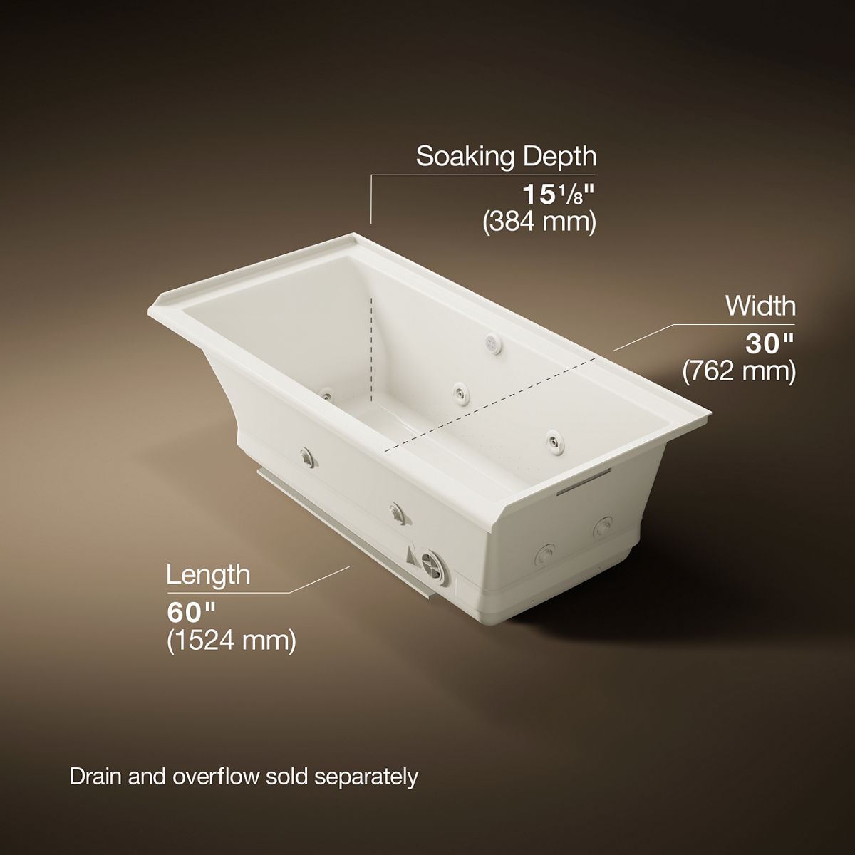 Underscore® 60" x 30" alcove Heated BubbleMassage™ air bath with whirlpool, right drain