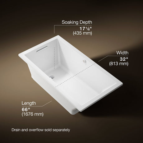 Underscore® 60" x 32" drop-in Heated BubbleMassage™ air bath with Bask® heated surface