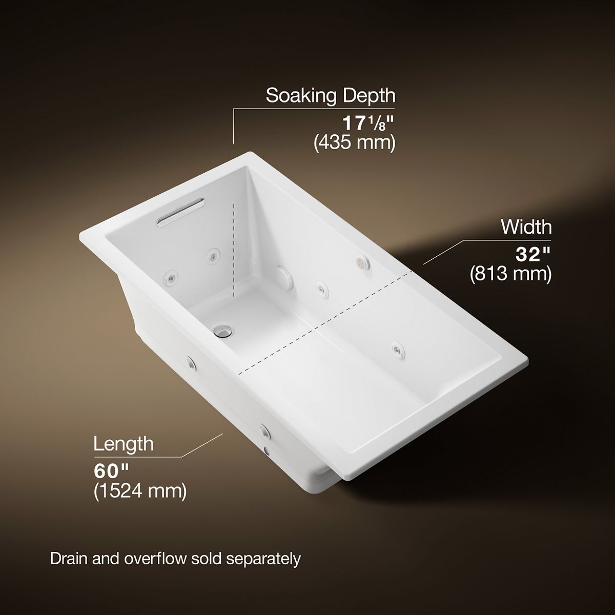 Underscore® 60" x 32" drop-in Heated BubbleMassage™ air bath with whirlpool