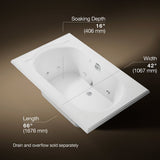 Memoirs® 66" x 42" drop-in whirlpool bath