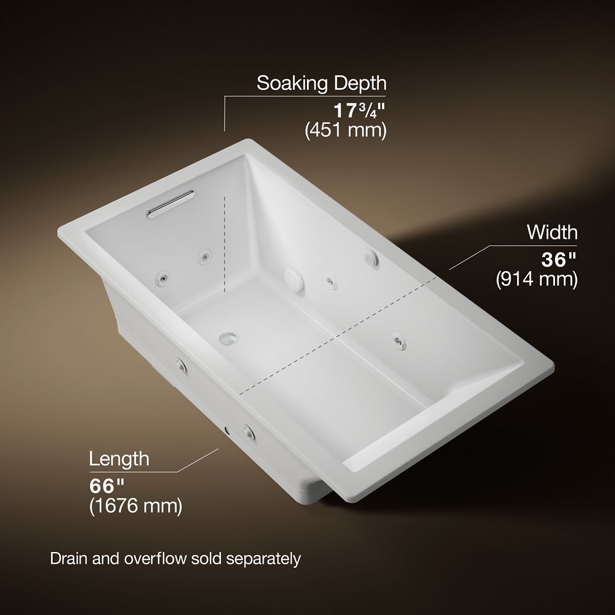 Underscore® 66" x 36" drop-in Heated BubbleMassage™ air bath with whirlpool